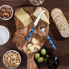 Jubilee Cheese Knife, Bottle Opener and Olive Wood Board Set - Shades of Denim