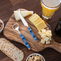 Jubilee Cheese Knife, Bottle Opener and Olive Wood Board Set - Shades of Denim
