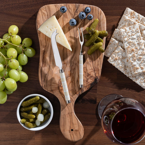 Jubilee Cheese Knife, Fork, and Olive Wood Board Set - Shades of Light