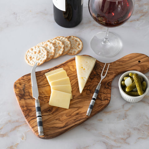 Jubilee Cheese Knife, Fork, and Olivewood Board Set - Shades of Graphite