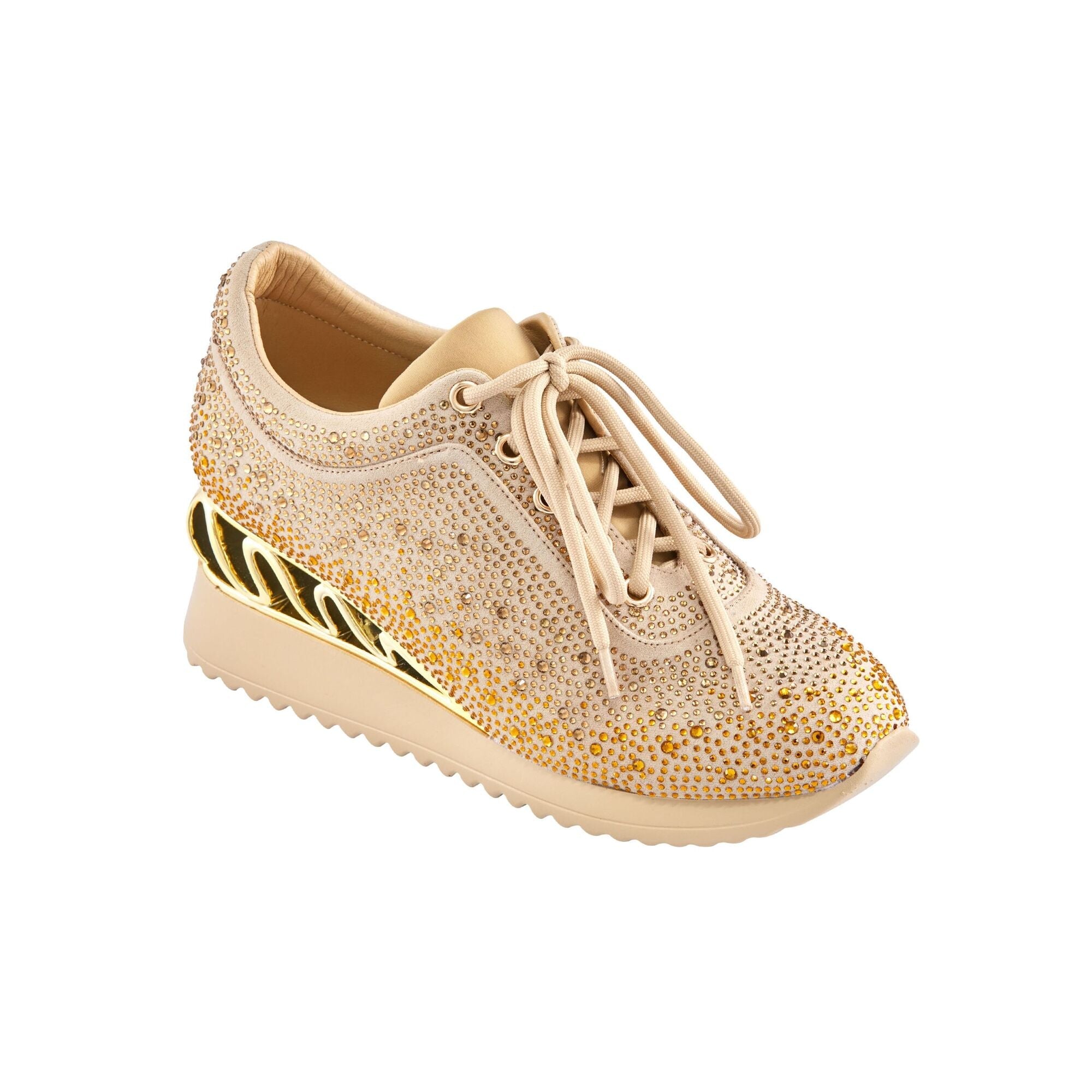  Lady Couture Jackpot Glitz Fashion Sneaker on a Spring Look Wedge Heel - Gold Multi - Bonton