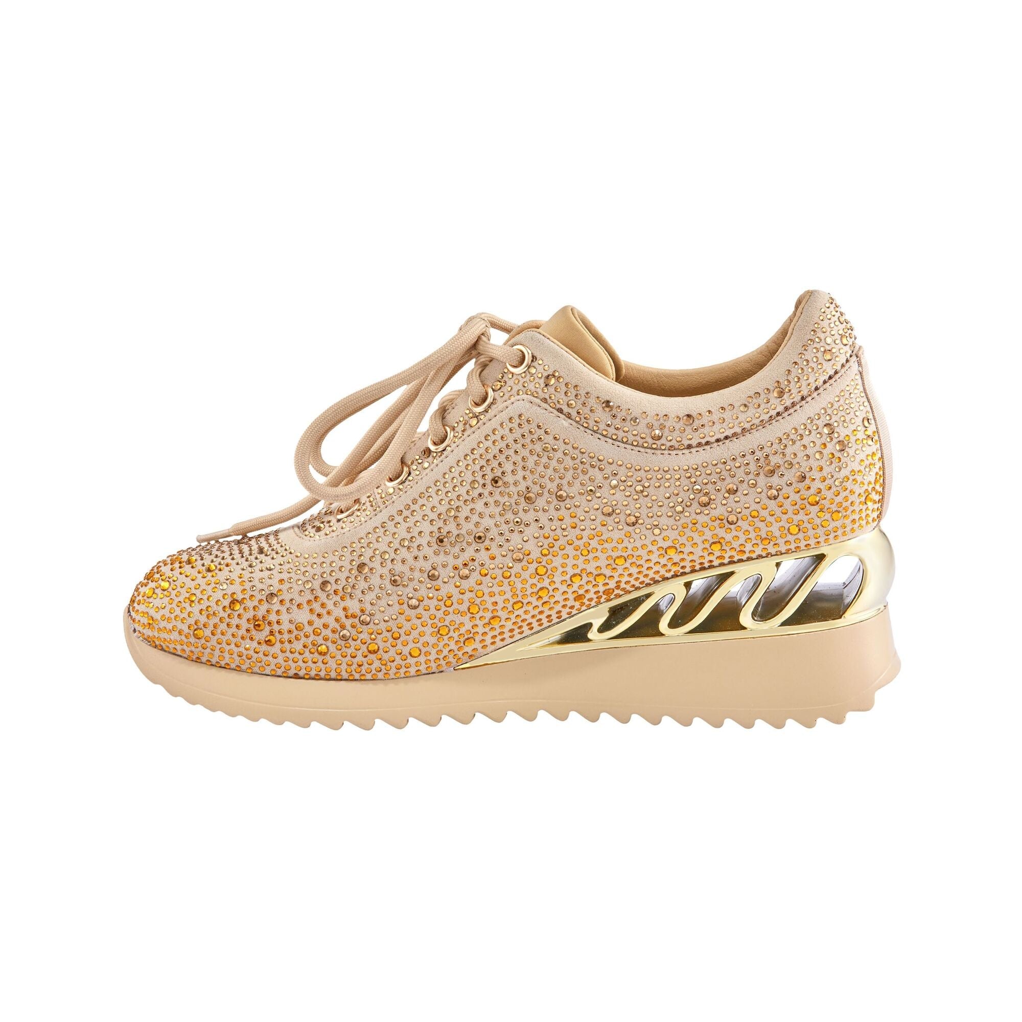  Lady Couture Jackpot Glitz Fashion Sneaker on a Spring Look Wedge Heel - Gold Multi - Bonton