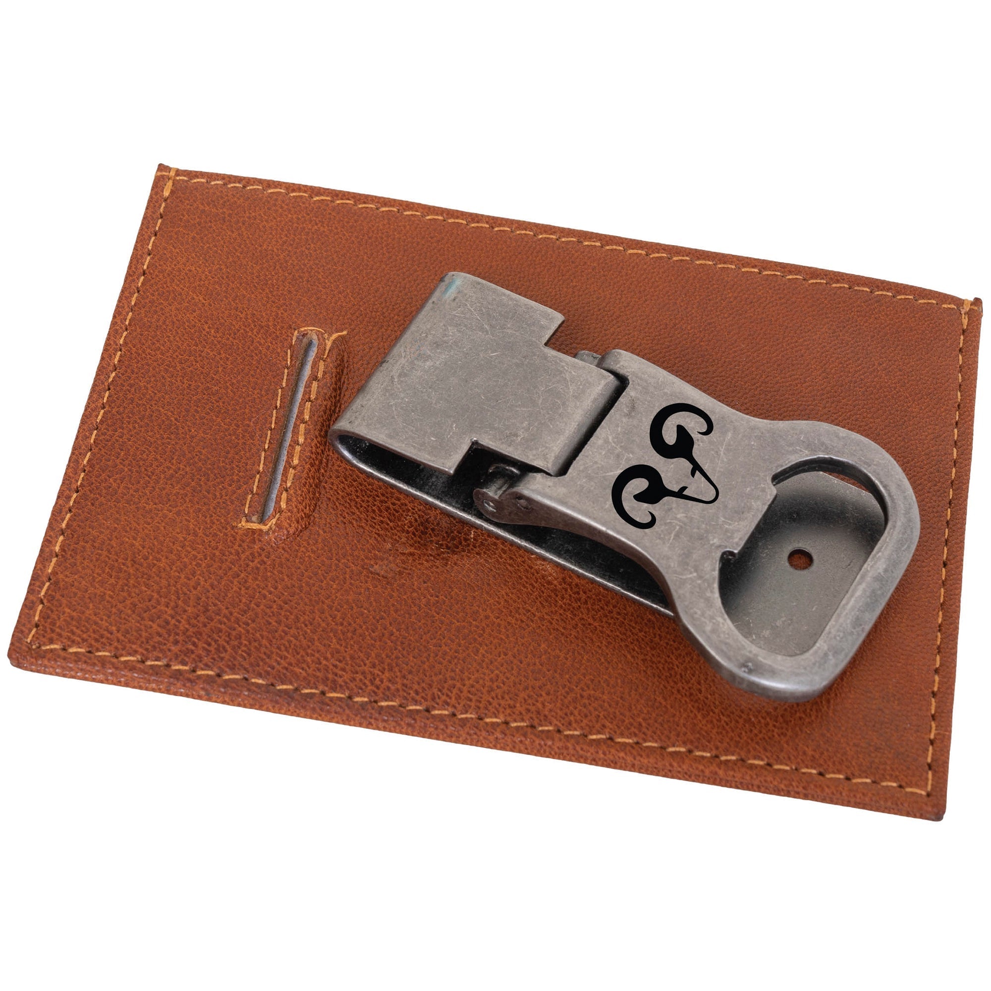  Jack Abrahams Leather Card Case Rifd Wallet with Removable Bottle Opener - Cognac - Bonton