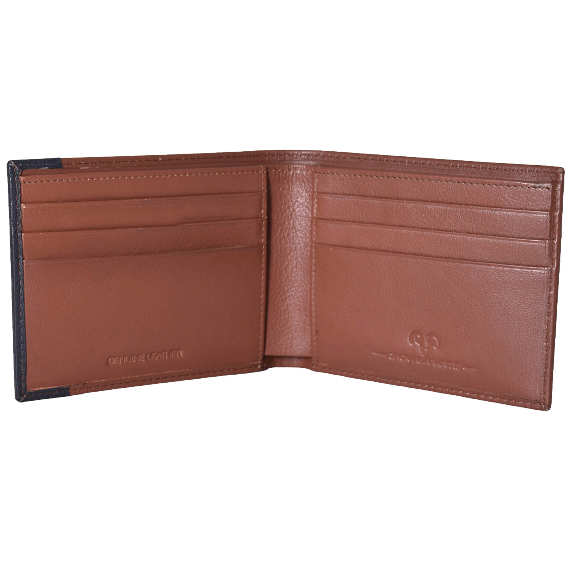  Jack Abrahams Leather Bi-fold Top Front Pocket Rifd Wallet - Black With Cognac Trim - Bonton