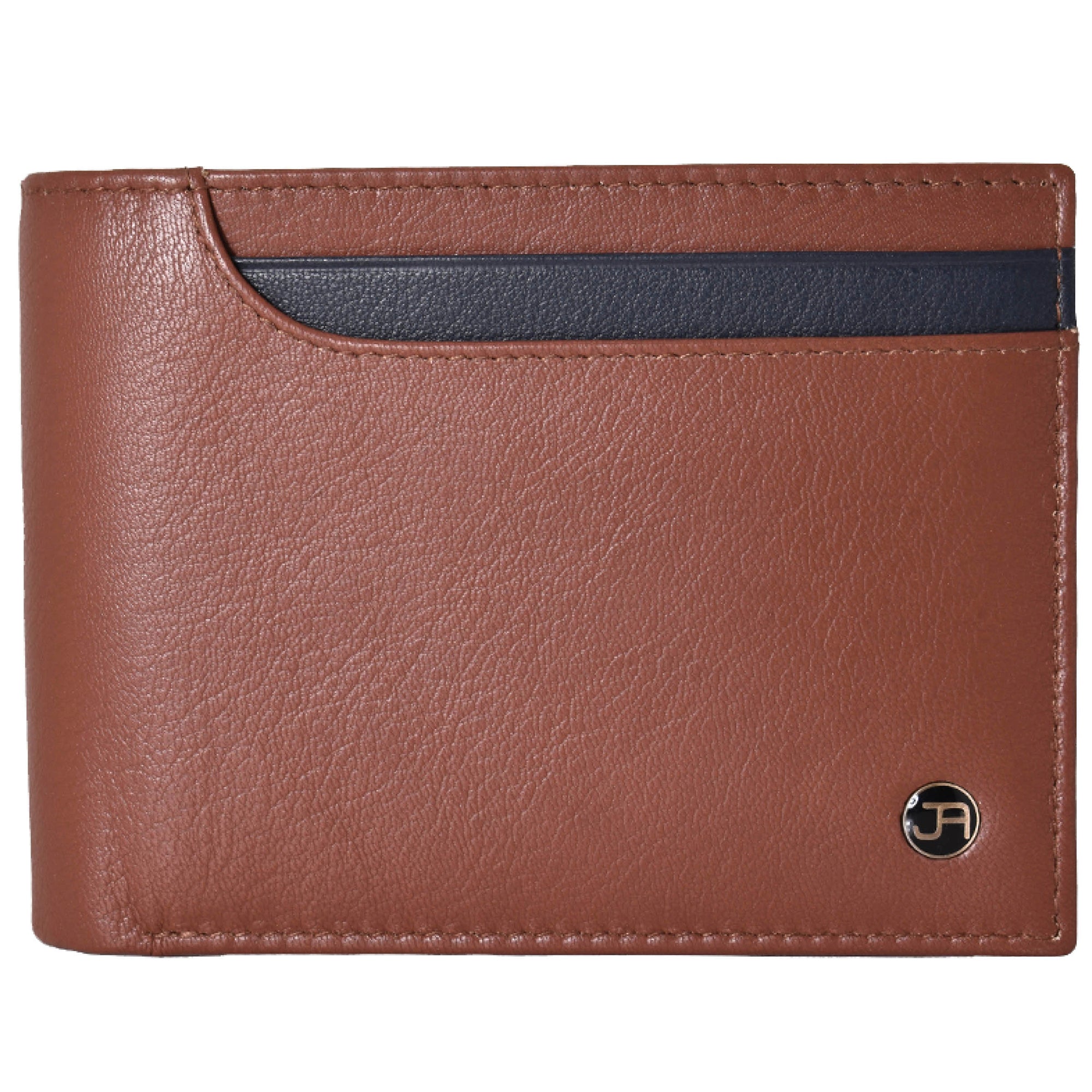  Jack Abrahams Leather Bi-fold Top Front Pocket Rifd Wallet - Black With Cognac Trim - Bonton