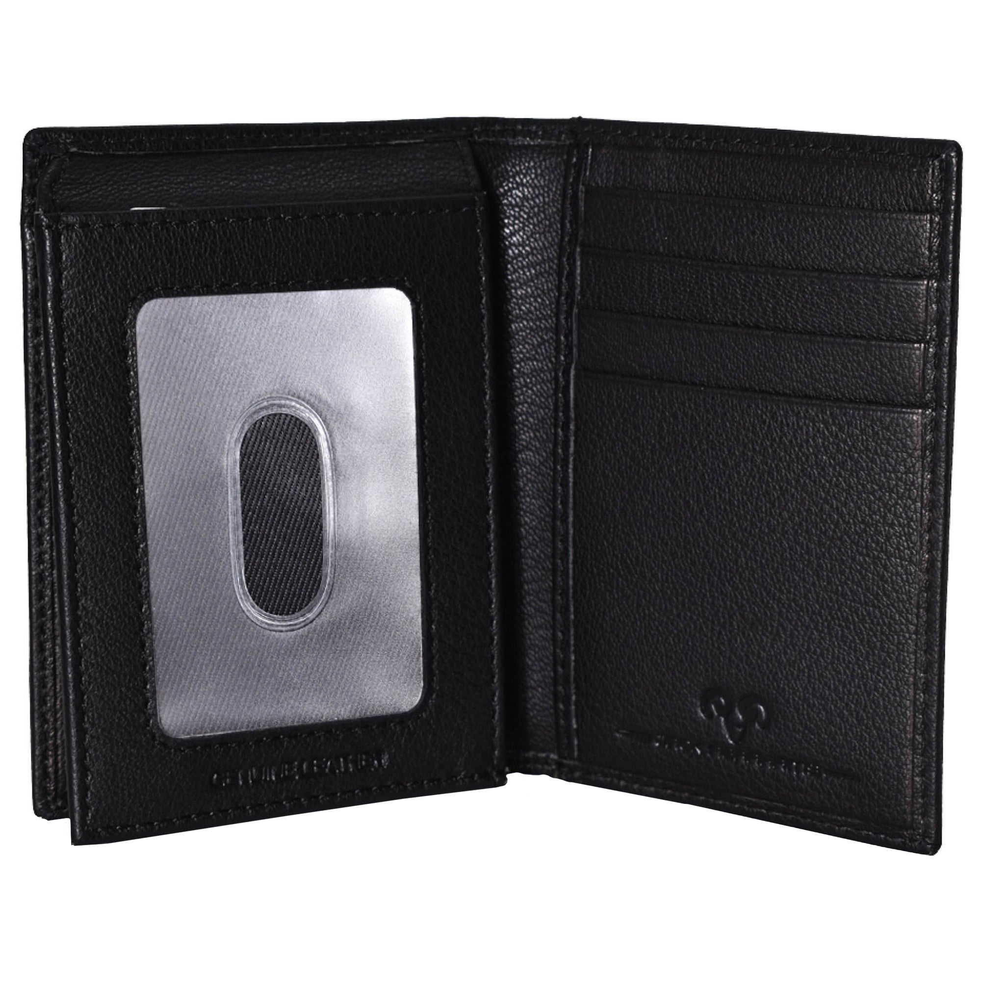  Jack Abrahams Leather Bi-fold Rifd Wallet with Flip ID Window Pocket 2 - Brown With Black Trim - Bonton