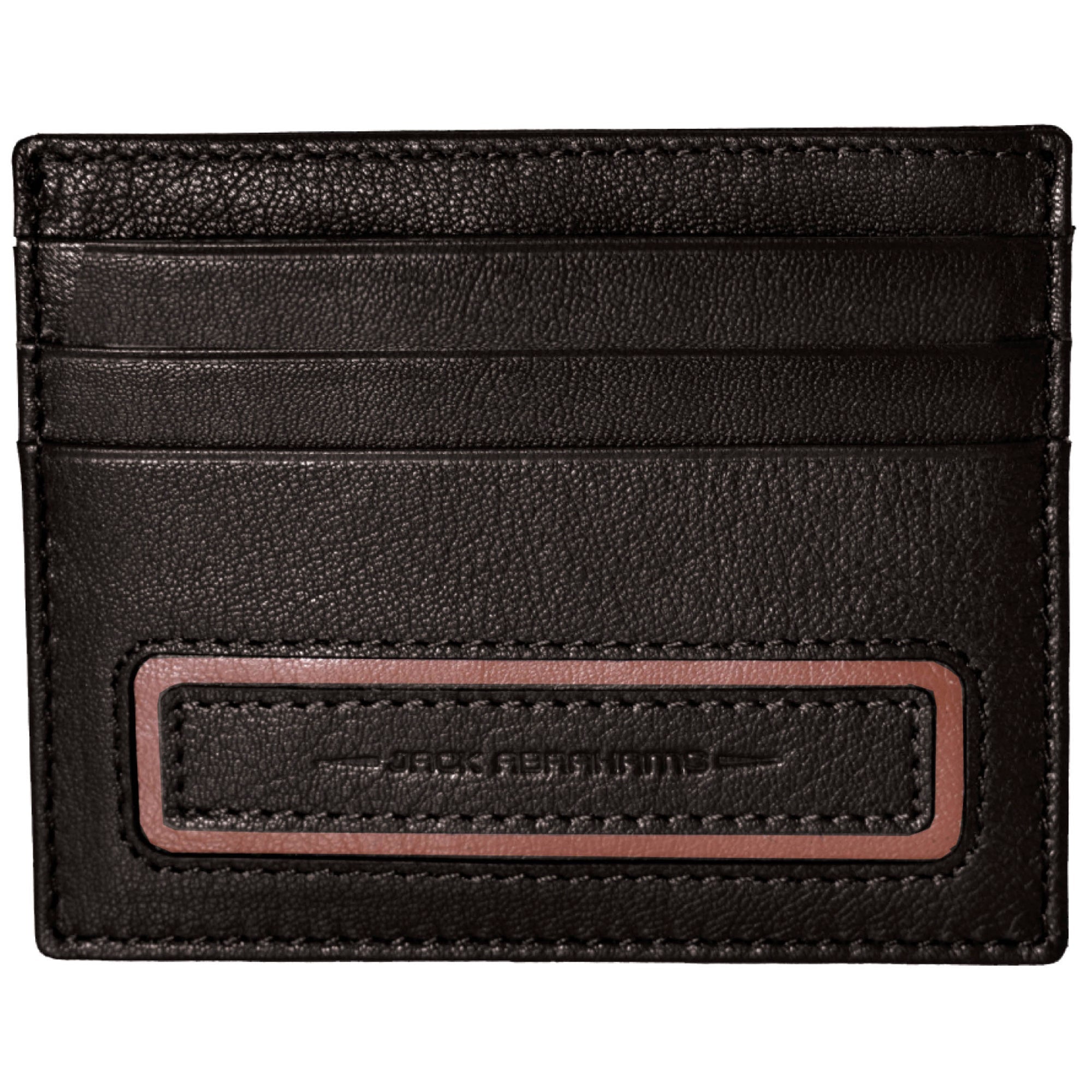  Jack Abrahams Leather Card Case Rifd Wallet with ID Window Pocket - Black With Cognac Trim - Bonton