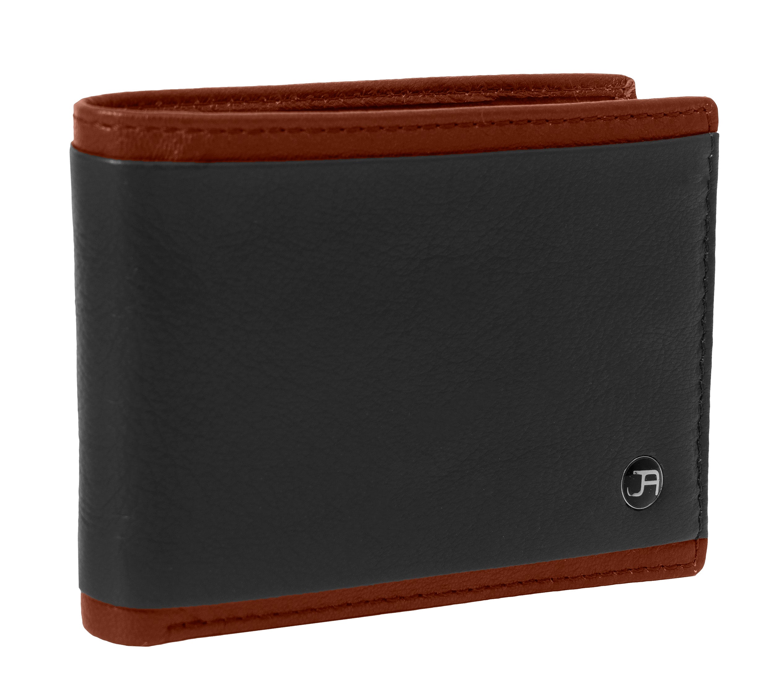  Jack Abrahams Leather Bi-fold Rifd Stylish Wallet - Cognac With Black Trim - Bonton