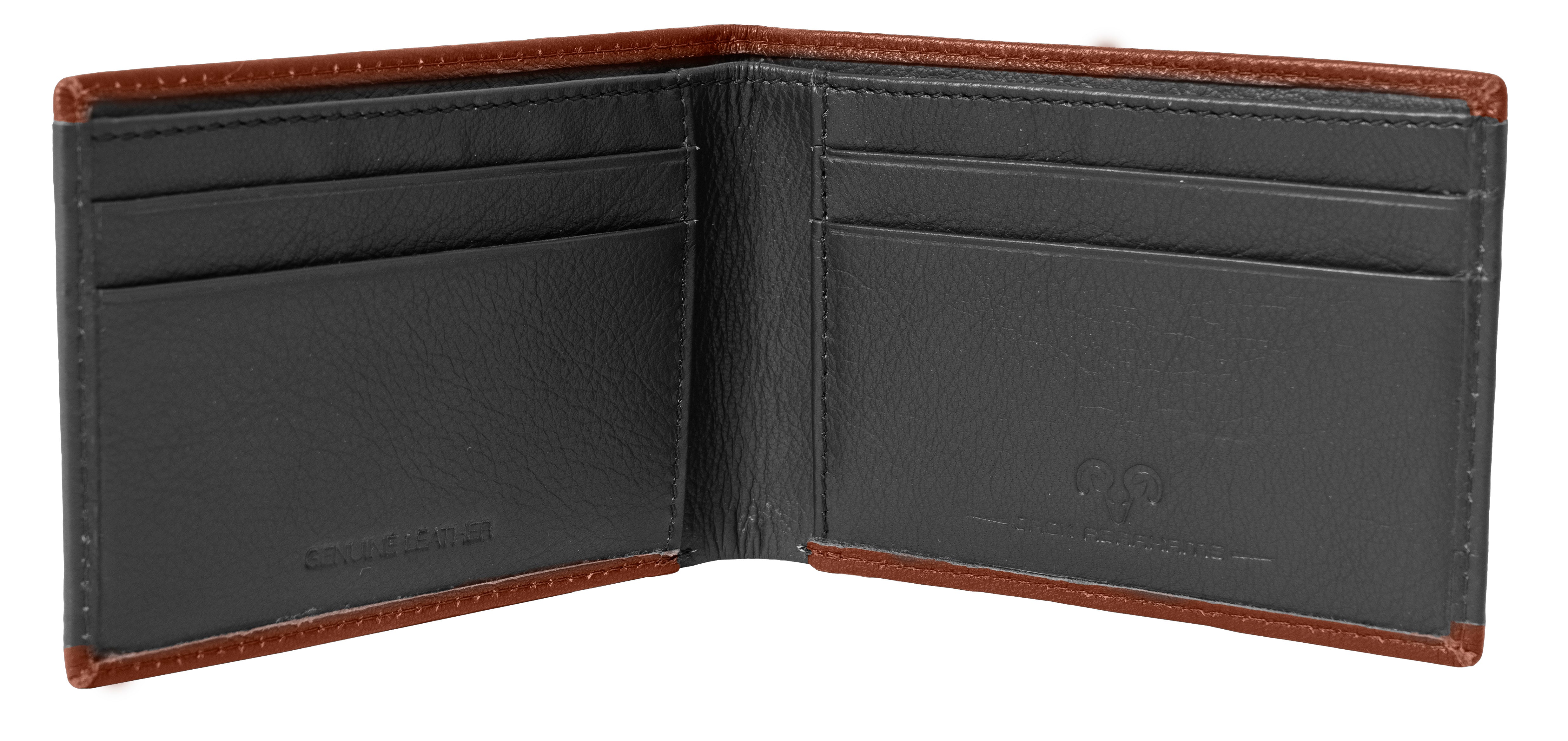  Jack Abrahams Leather Bi-fold Rifd Stylish Wallet - Cognac With Black Trim - Bonton