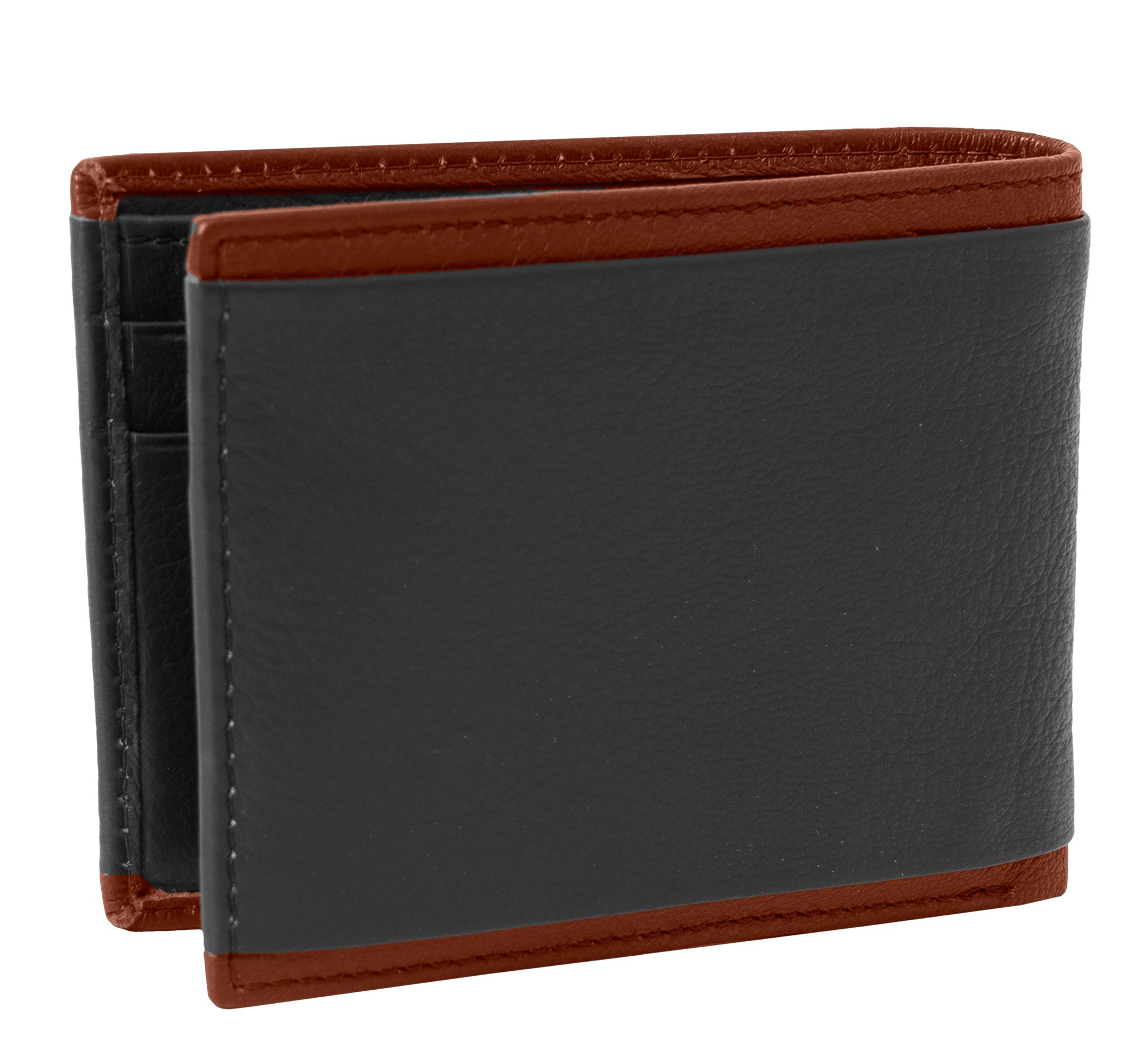  Jack Abrahams Leather Bi-fold Rifd Stylish Wallet - Cognac With Black Trim - Bonton