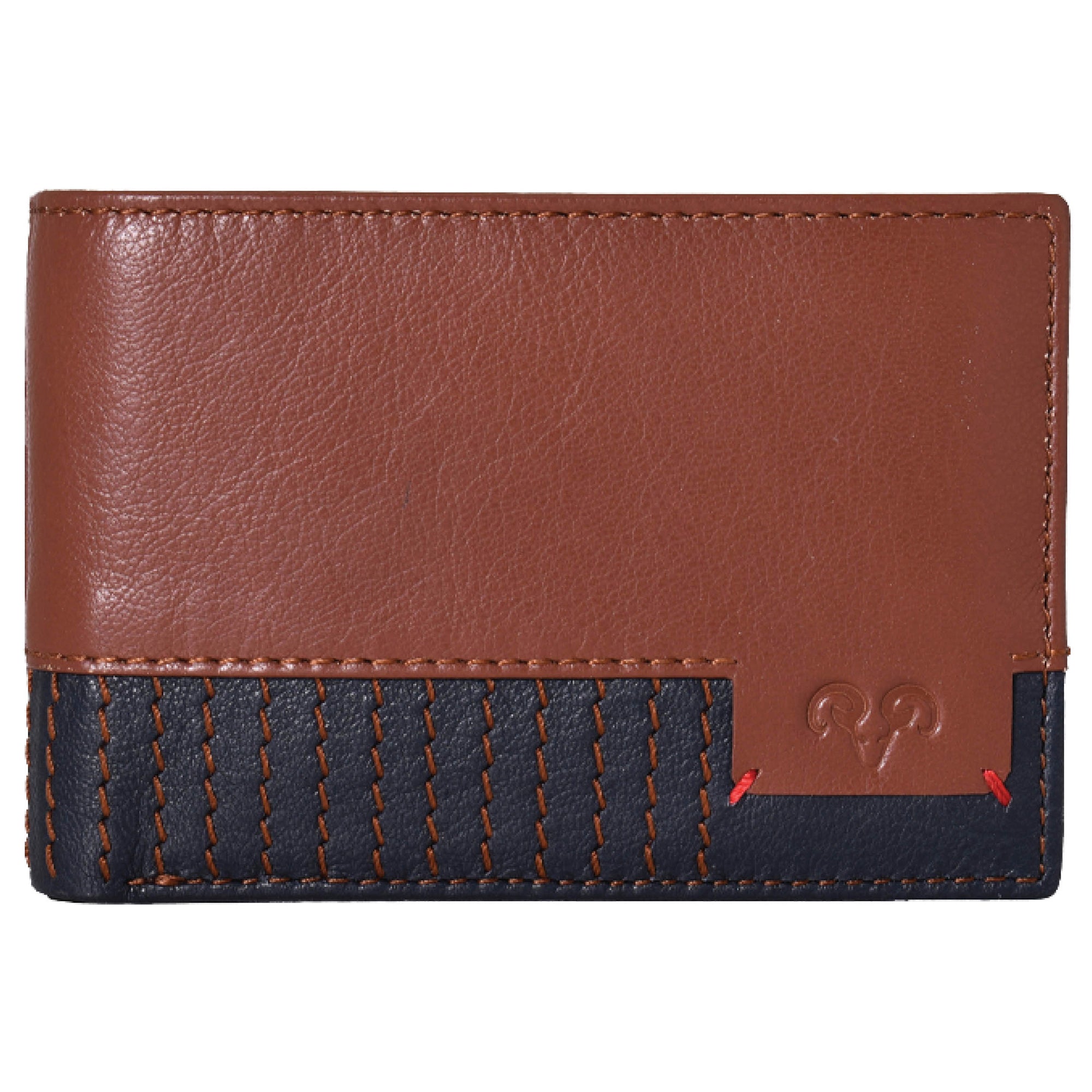  Jack Abrahams Leather Two Tone Bi-fold Rifd Wallet - Cognac With Navy Trim - Bonton