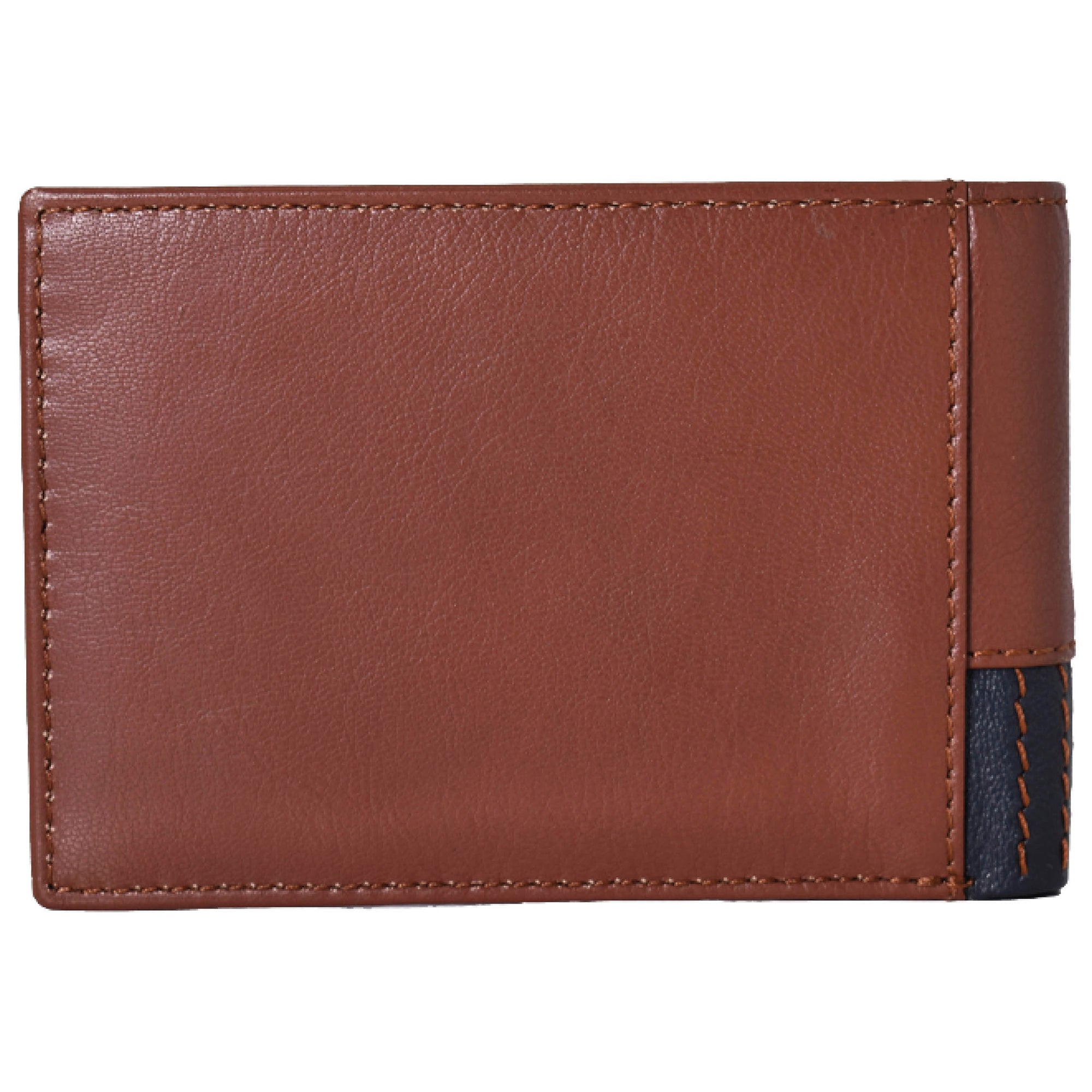  Jack Abrahams Leather Two Tone Bi-fold Rifd Wallet - Cognac With Navy Trim - Bonton