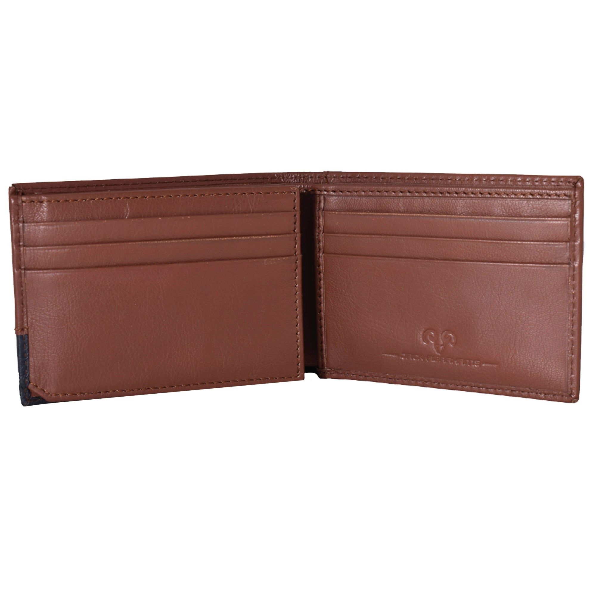  Jack Abrahams Leather Two Tone Bi-fold Rifd Wallet - Cognac With Navy Trim - Bonton