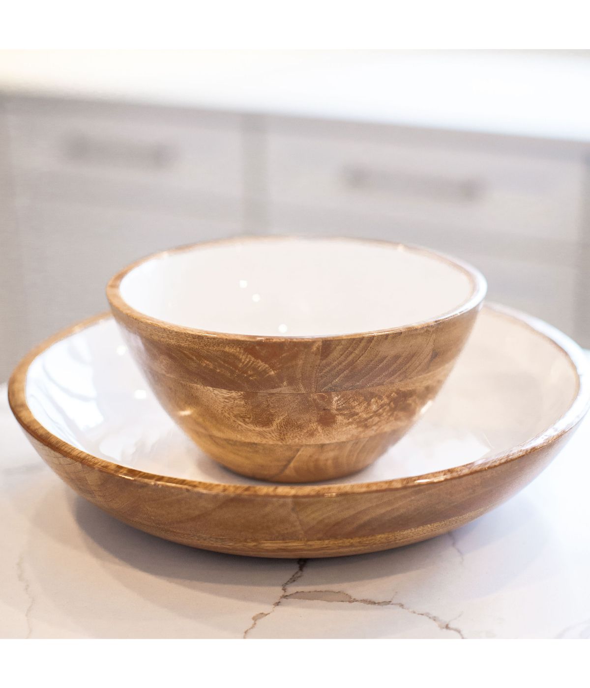  Widgeteer Jeanne Fitz Wood + White Collection Mango Wood Serving Bowl - Brown - Bonton