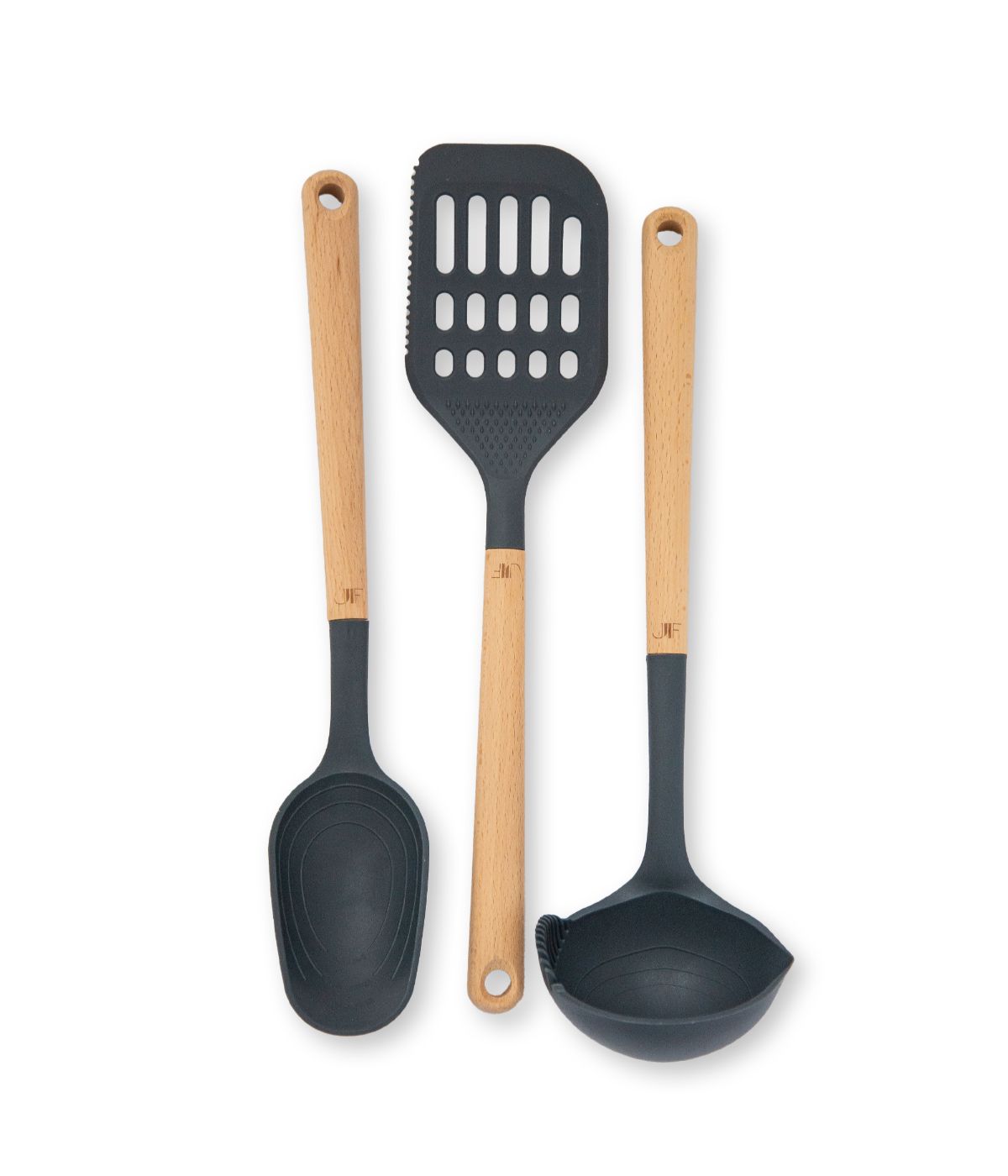  Widgeteer Jeanne Fitz Gray Beechwood & Nylon 3 Piece Kitchen Utensil Set - Gray - Bonton