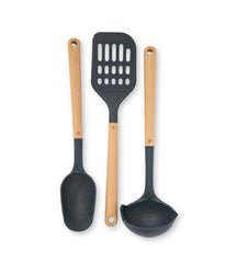 Jeanne Fitz Gray Beechwood & Nylon 3 Piece Kitchen Utensil Set Gray