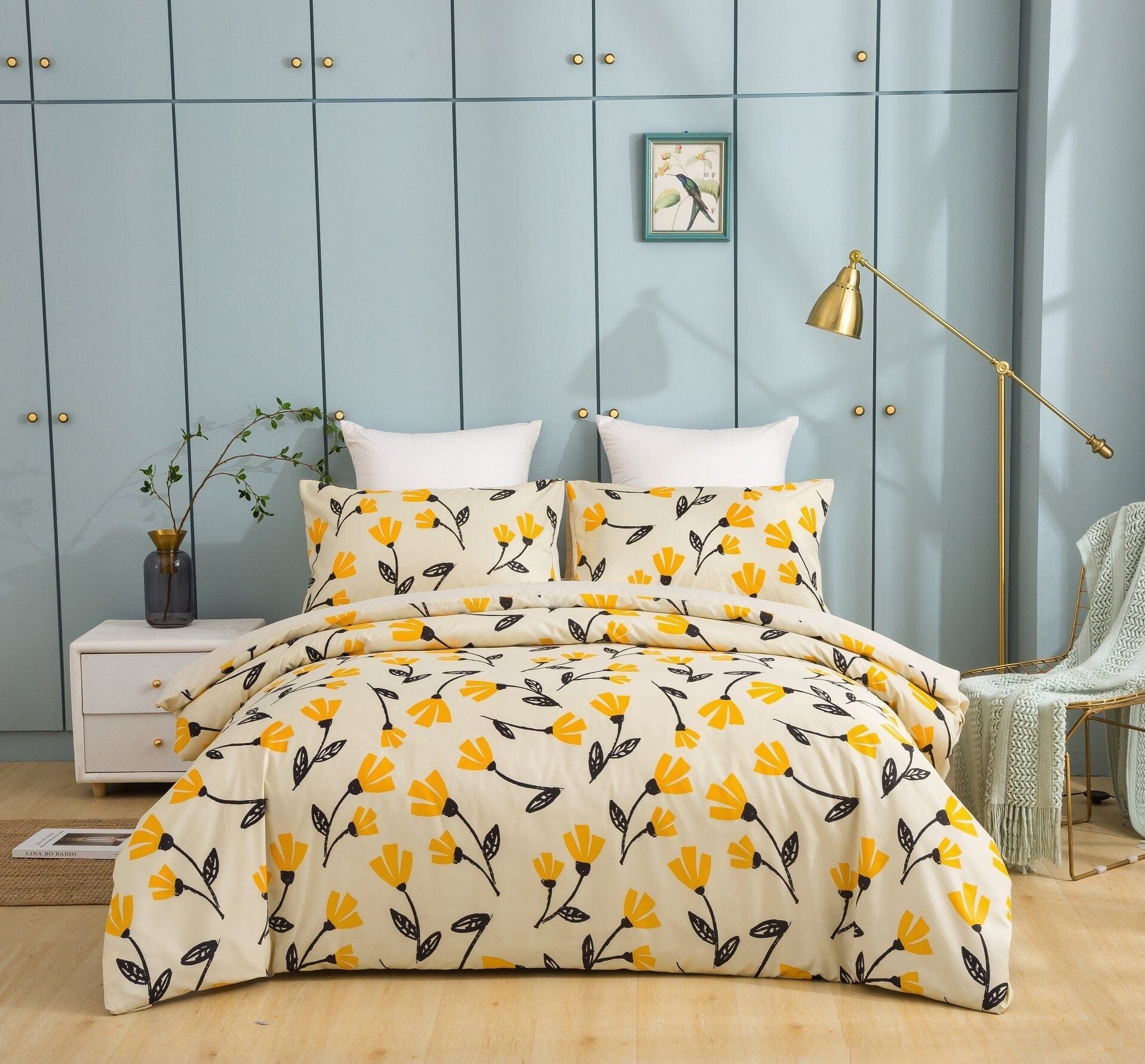  DaDa Bedding Collection DaDa Bedding Yellow Fleur Floral Golden Orange Ivory Duvet Cover Set w/ Pillow Cases (18112) by DaDa Bedding Collection - California King - Bonton