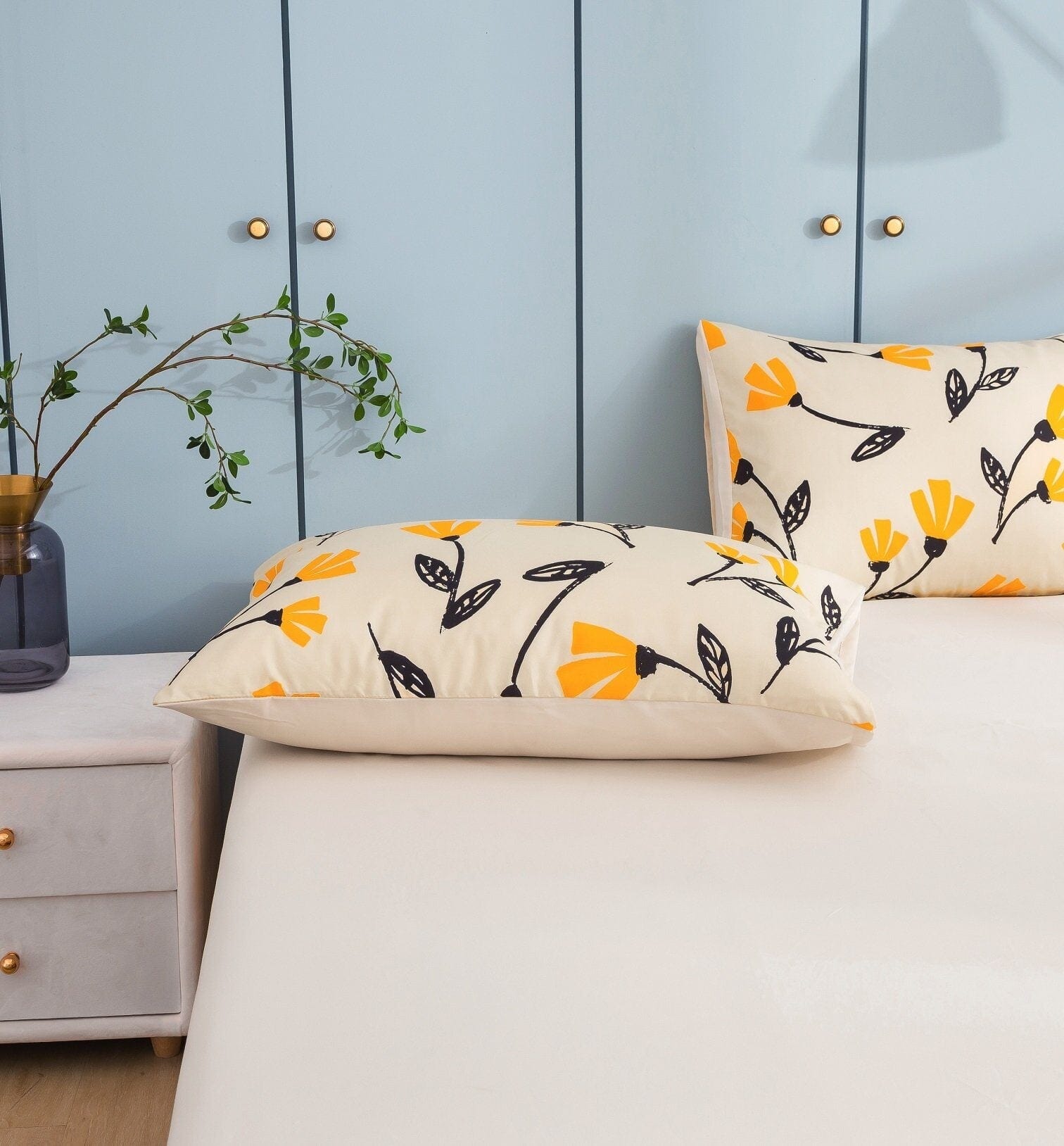  DaDa Bedding Collection DaDa Bed in a Bag Bundle Set - Yellow Fleur Botanical Ivory Tan Floral Bedding Set (18112) by DaDa Bedding Collection - Twin - Bonton