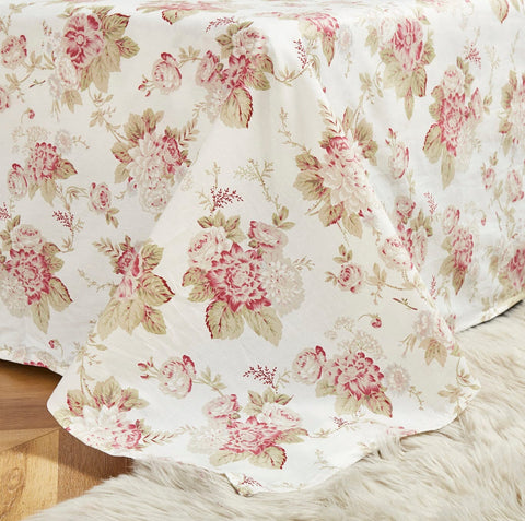 DaDa Bedding Hint of Mint Dainty Cottage Floral Roses Cotton Flat Sheet Only w/ Pillow Case (3036) - DaDa Bedding Collection