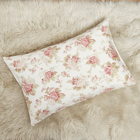 DaDa Bedding Hint of Mint Dainty Cottage Floral Roses Cotton Flat Sheet Only w/ Pillow Case (3036) - DaDa Bedding Collection