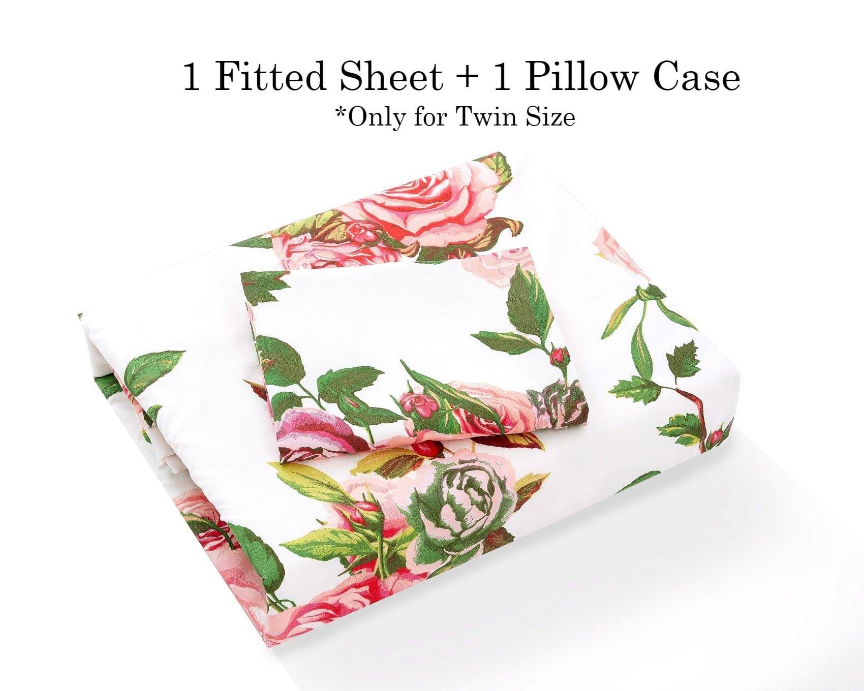  DaDa Bedding Collection DaDa Bedding Romantic Roses Lovely Spring Pink Floral Fitted Bed Sheet w/ Pillow Cases (JHW879-Fitted) by DaDa Bedding Collection - Twin - Bonton