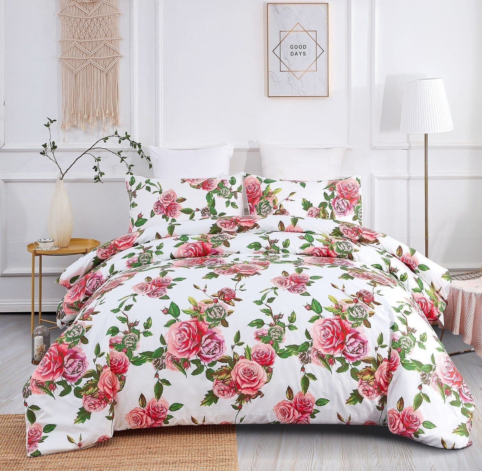  DaDa Bedding Collection DaDa Bedding Romantic Roses Lovely Spring Pink Floral Duvet Cover Set w/ Pillow Cases (JHW-879) by DaDa Bedding Collection - Cal King - Bonton