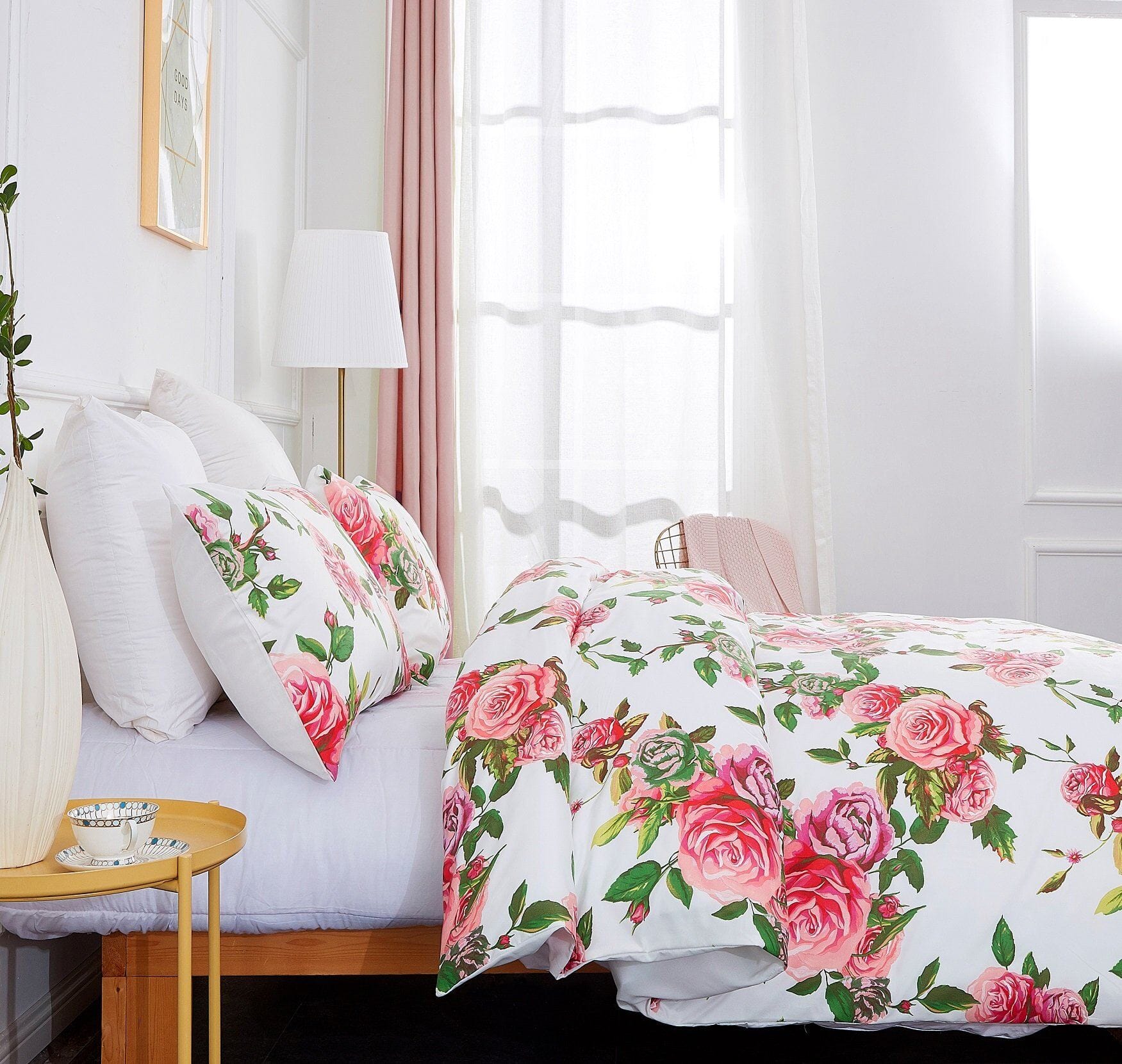  DaDa Bedding Collection DaDa Bedding Romantic Roses Lovely Spring Pink Floral Duvet Cover Set w/ Pillow Cases (JHW-879) by DaDa Bedding Collection - Cal King - Bonton