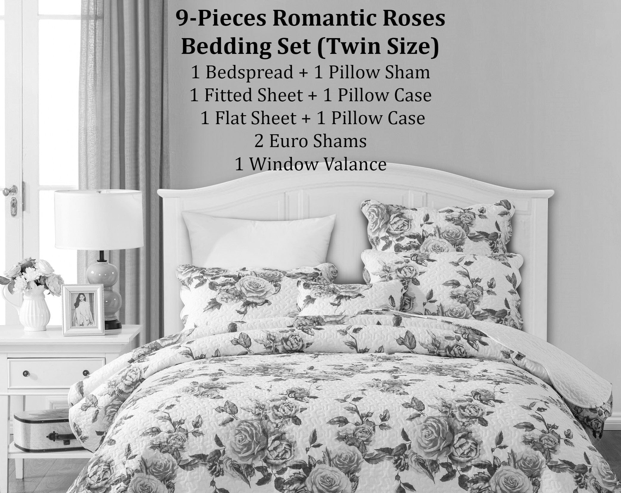  DaDa Bedding Collection DaDa Bedding Bed in a Bag Bundle Set - Romantic Roses Lovely Blooming Floral Bedding Set (JHW-879) by DaDa Bedding Collection - Twin - Bonton