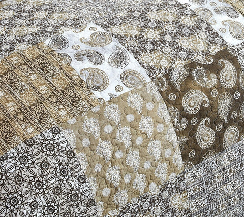 DaDalogy Bedding Bed in a Bag Bundle Set - Bohemian Paisley Dreams Floral Olive Brown Patchwork Bedspread Set (JHW885) - DaDa Bedding Collection