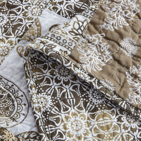 DaDalogy Bedding Bed in a Bag Bundle Set - Bohemian Paisley Dreams Floral Olive Brown Patchwork Bedspread Set (JHW885) - DaDa Bedding Collection
