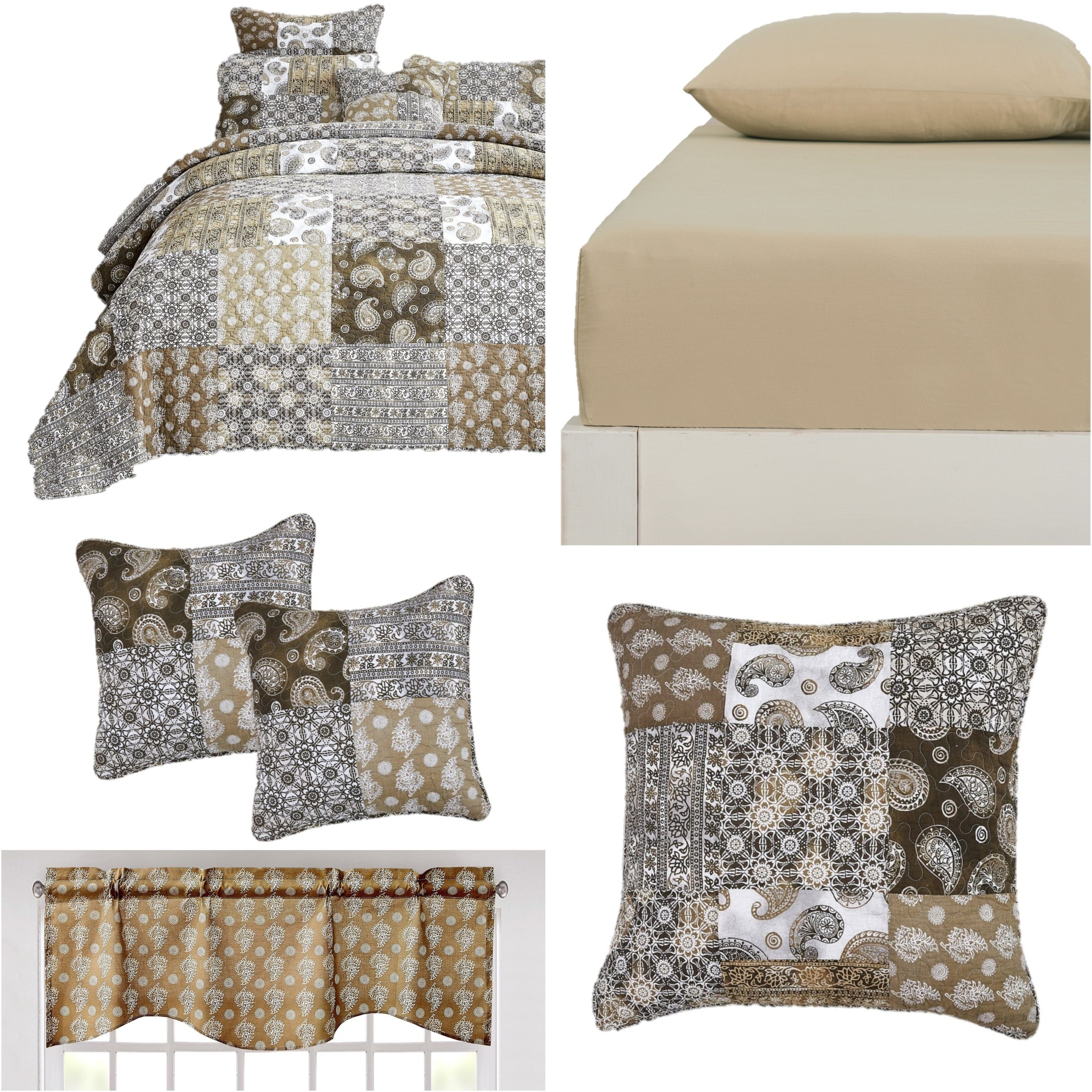 DaDa Bedding Collection DaDalogy Bedding Bed in a Bag Bundle Set - Bohemian Paisley Dreams Floral Olive Brown Patchwork Bedspread Set (JHW885) by DaDa Bedding Collection - Twin - Bonton