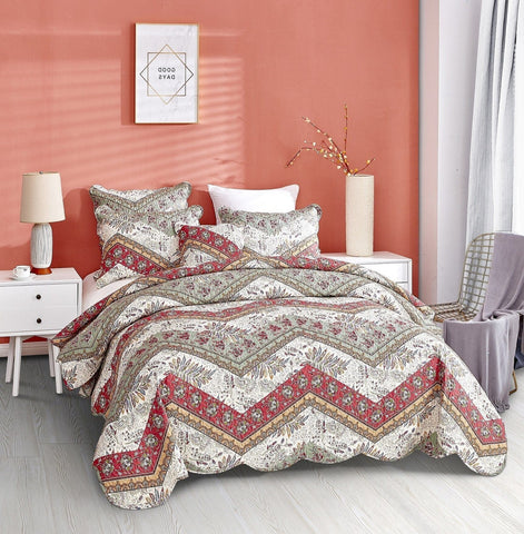 DaDa Bedding Rustic Bohemian Cranberry Sage Chevron Floral Bedspread Set (JHW-924) by DaDa Bedding Collection