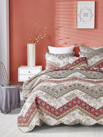 DaDa Bedding Rustic Bohemian Cranberry Sage Chevron Floral Bedspread Set (JHW-924) by DaDa Bedding Collection