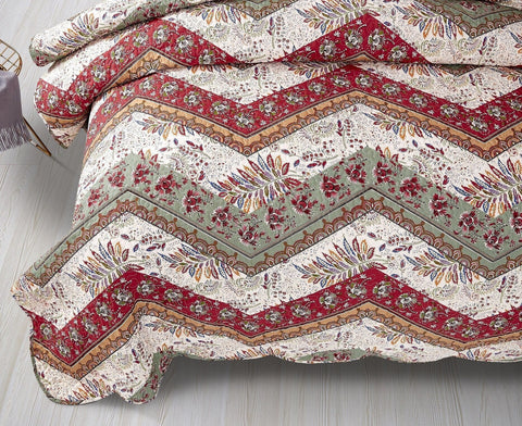 DaDa Bedding Rustic Bohemian Cranberry Sage Chevron Floral Bedspread Set (JHW-924) by DaDa Bedding Collection