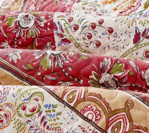 DaDa Bedding Rustic Bohemian Cranberry Sage Chevron Floral Bedspread Set (JHW-924) by DaDa Bedding Collection