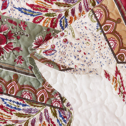 DaDa Bedding Rustic Bohemian Cranberry Sage Chevron Floral Bedspread Set (JHW-924) by DaDa Bedding Collection
