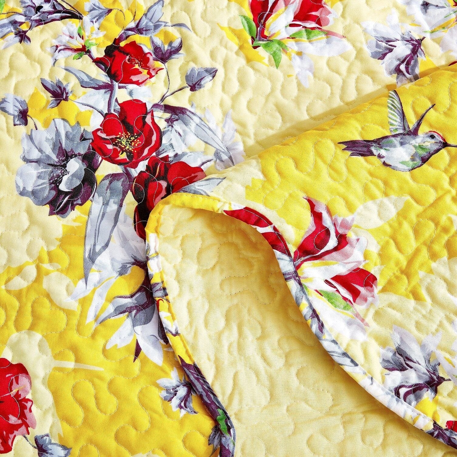  DaDa Bedding Collection DaDa Bedding Bed in a Bag Bundle Set - Radiant Sunshine Yellow Hummingbirds Floral Bedding Set (JHW-925) by DaDa Bedding Collection - Twin - Bonton