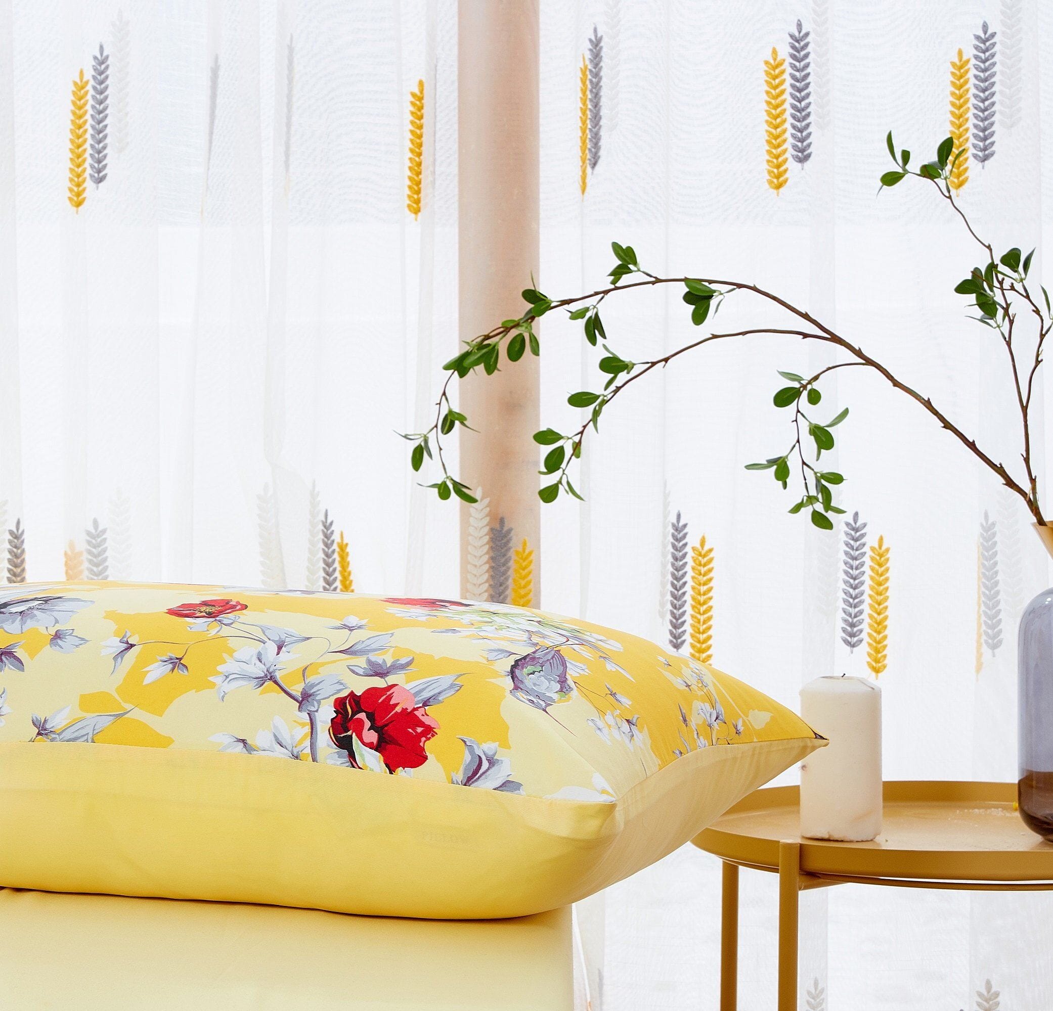  DaDa Bedding Collection DaDa Bedding Sunshine Yellow Hummingbirds Floral Fitted & Flat Bed Sheets Set (JHW-925) by DaDa Bedding Collection - Twin - Bonton