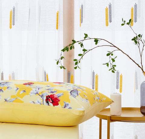 DaDa Bedding Sunshine Yellow Hummingbirds Floral Fitted & Flat Bed Sheets Set (JHW-925) - DaDa Bedding Collection