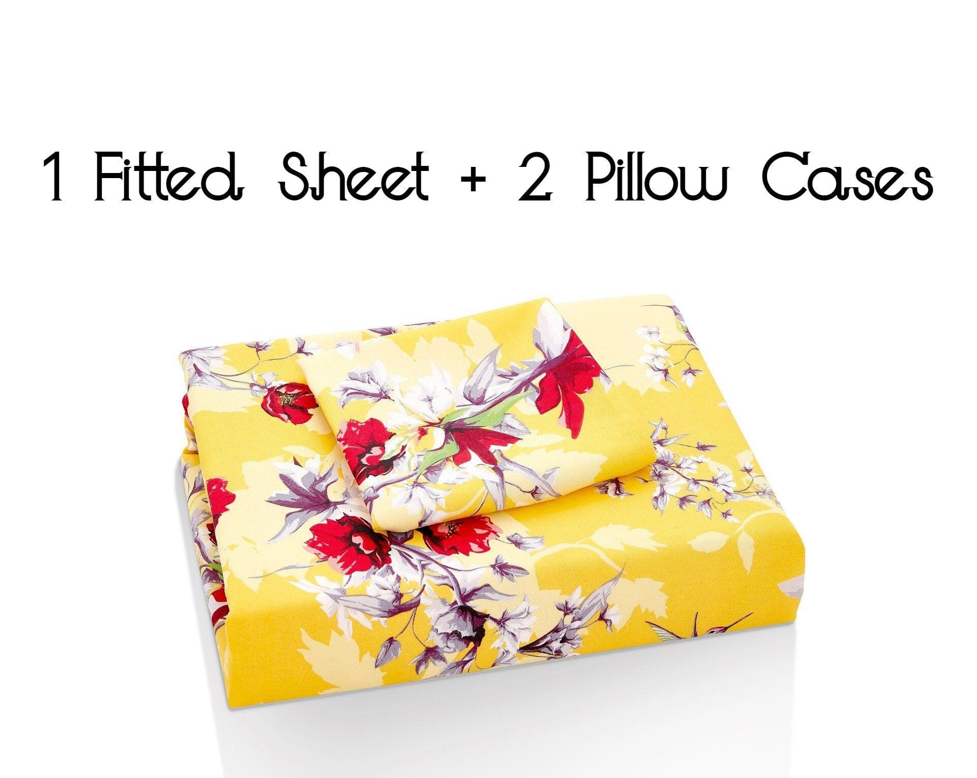  DaDa Bedding Collection DaDa Bedding Sunshine Yellow Hummingbirds Floral Fitted Bed Sheet w/ Pillow Cases (JHW-925) by DaDa Bedding Collection - California King - Bonton
