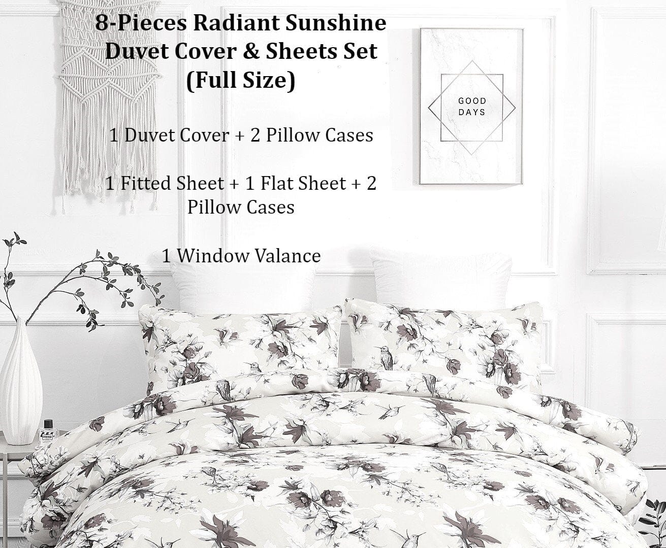  DaDa Bedding Collection DaDa Bedding Sunshine Yellow Hummingbirds Floral Duvet Cover & Fitted Flat Bed Sheets Set w/ Pillow Cases Window Valances (925) by DaDa Bedding Collection - Twin - Bonton