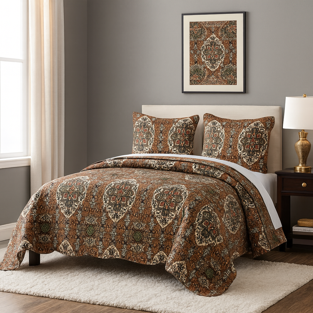  DaDa Bedding Collection DaDa Bedding Rustic Earthy Cross Motif Folk Ogee Moroccan Scalloped Quilted Bedspread Set (JHW-944) by DaDa Bedding Collection - Cal King - Bonton