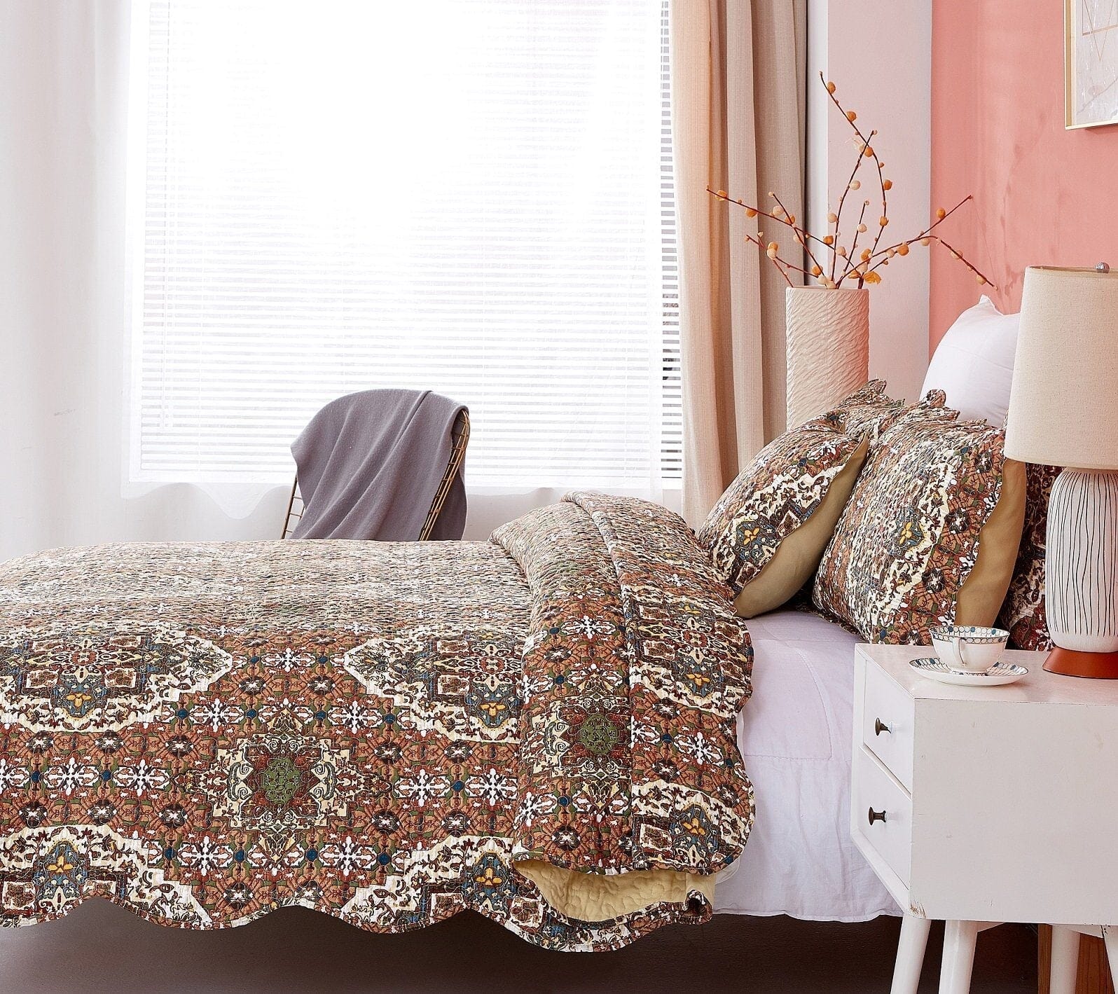  DaDa Bedding Collection DaDa Bedding Rustic Earthy Cross Motif Folk Ogee Moroccan Scalloped Quilted Bedspread Set (JHW-944) by DaDa Bedding Collection - Cal King - Bonton