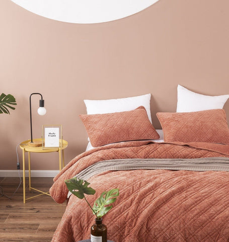 DaDalogy Bedding Terracotta Coral Brick Orange Soft Velour Corduroy Bedspread Set (JHW952) by DaDa Bedding Collection