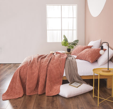DaDalogy Bedding Terracotta Coral Brick Orange Soft Velour Corduroy Bedspread Set (JHW952) by DaDa Bedding Collection