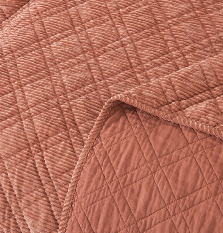 DaDalogy Bedding Terracotta Coral Brick Orange Soft Velour Corduroy Bedspread Set (JHW952) by DaDa Bedding Collection