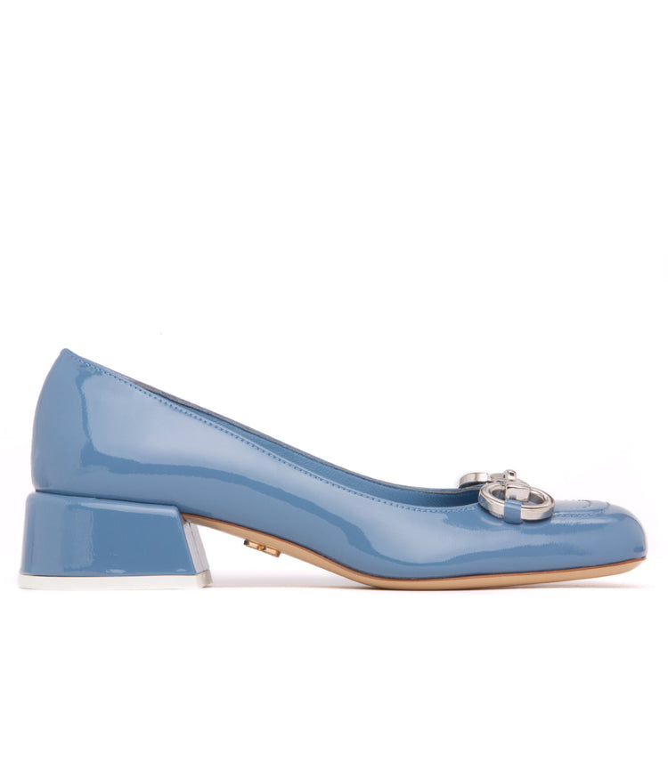 JILA Leather Low Heel Pump Ladies Sandals BLUE