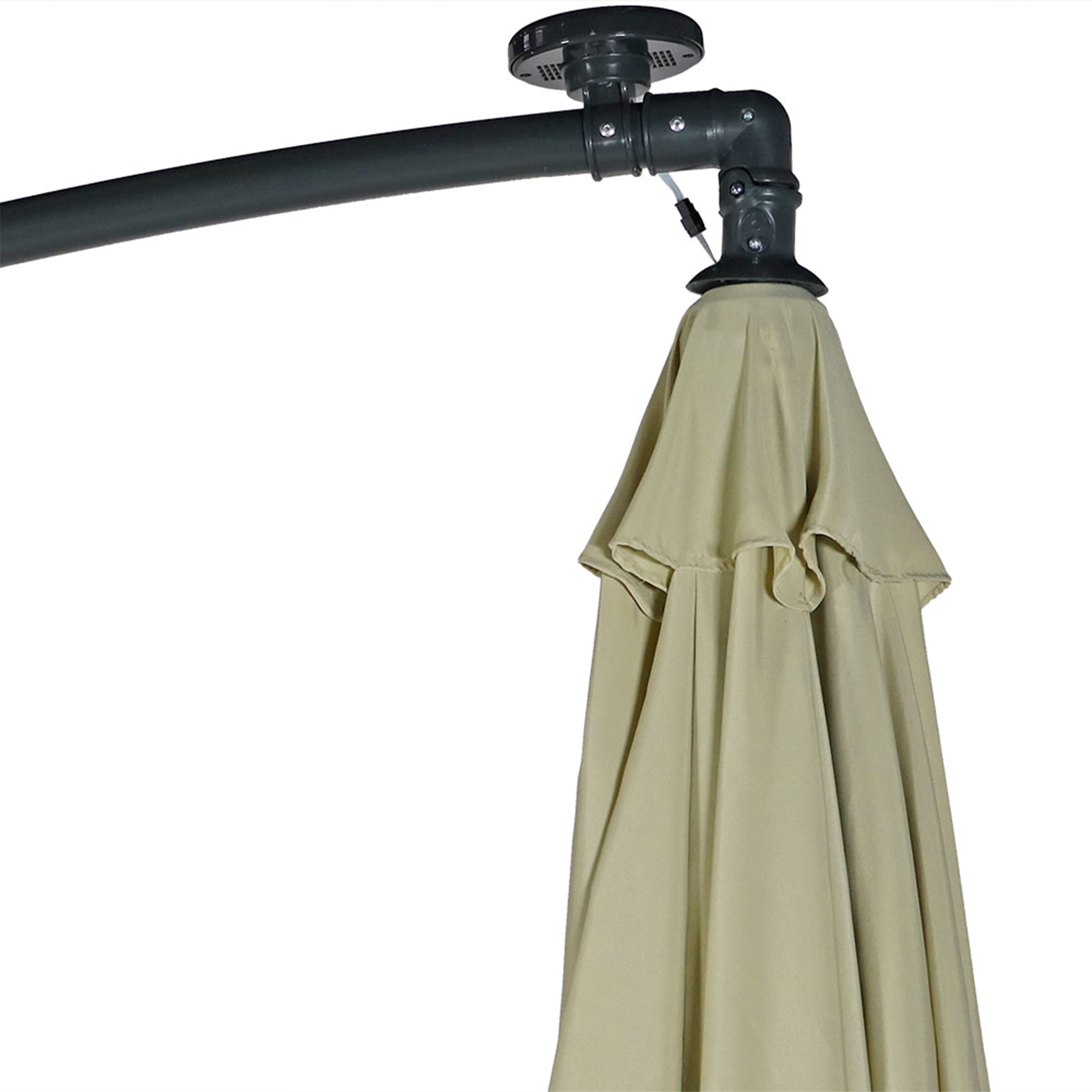  Sunnydaze Decor Steel Solar Light Offset Cantilever Patio Umbrella with Crank and Base - 10' - Brown - Bonton