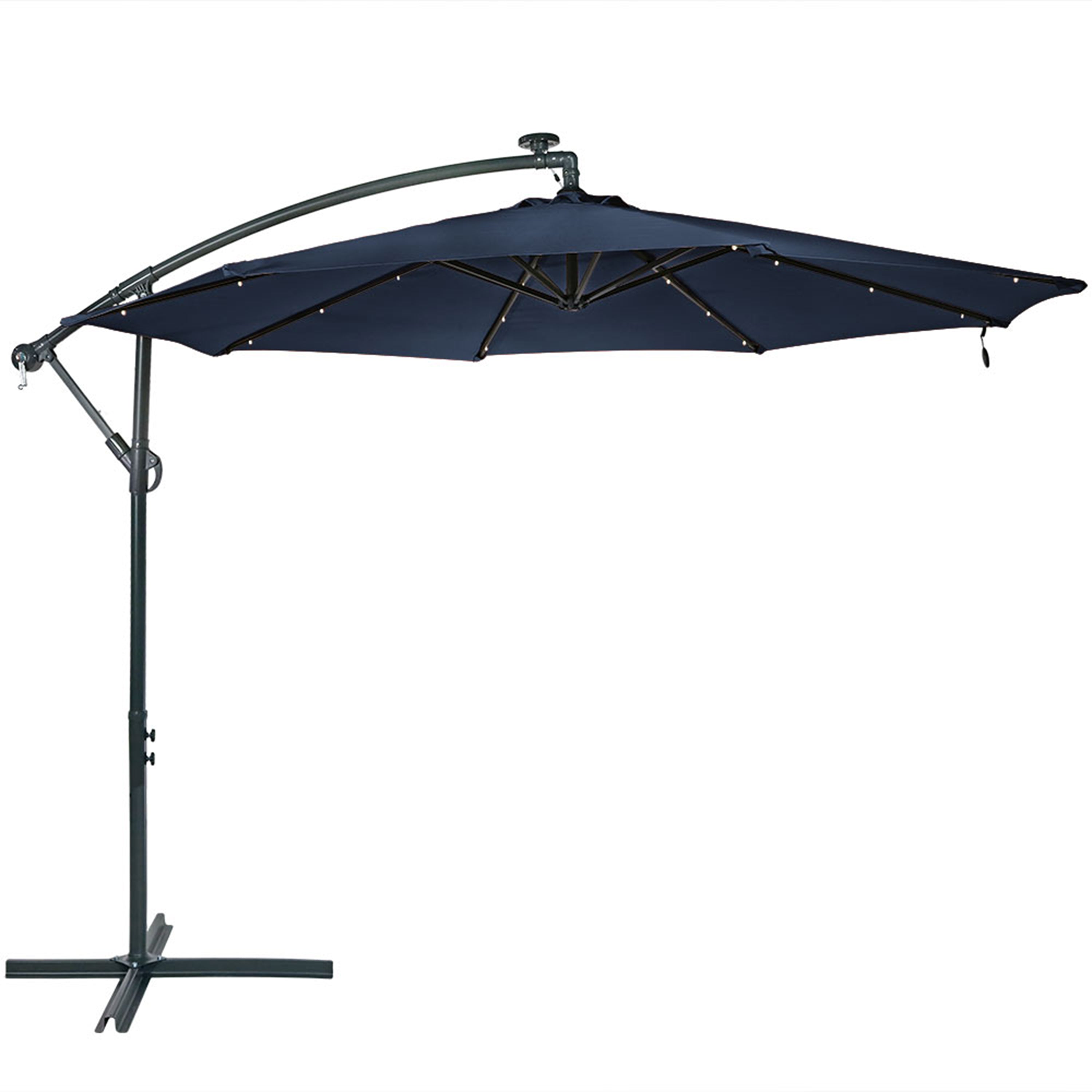  Sunnydaze Decor Steel Solar Light Offset Cantilever Patio Umbrella with Crank and Base - 10' - Burnt Orange - Bonton