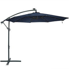 Steel Solar Light Offset Cantilever Patio Umbrella with Crank and Base - 10'